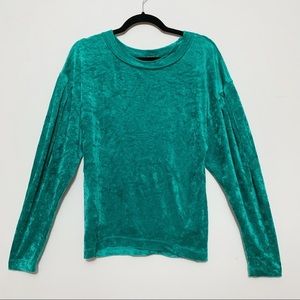 🍀 Lucky Luxe Free People “Milan” Emerald Green Velvet Pullover NWT🍀